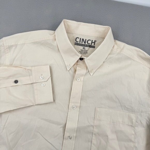 Cinch Other - Cinch Modern Fit Men XL Ivory Cream Long Sleeve Button Down Casual Western Shirt